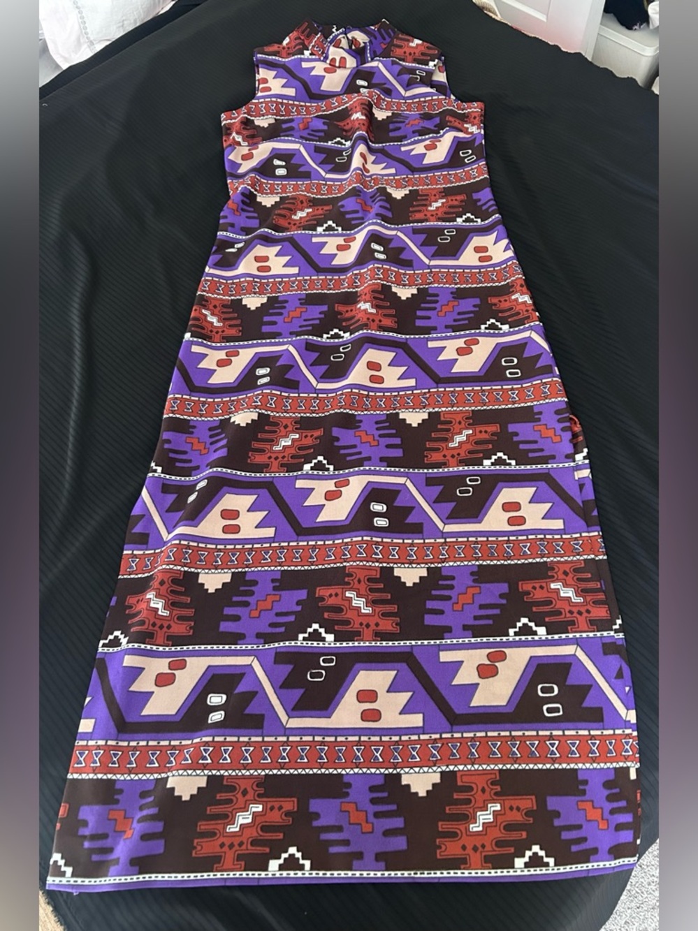 Vintage Sleeveless Aztec Maxi Dress in Purple and Red